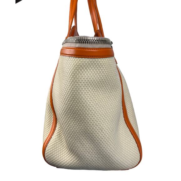 Salvatore Ferragamo Woven Canvas Leather Tote Bag Orange Trim Italy - Picture 12 of 13